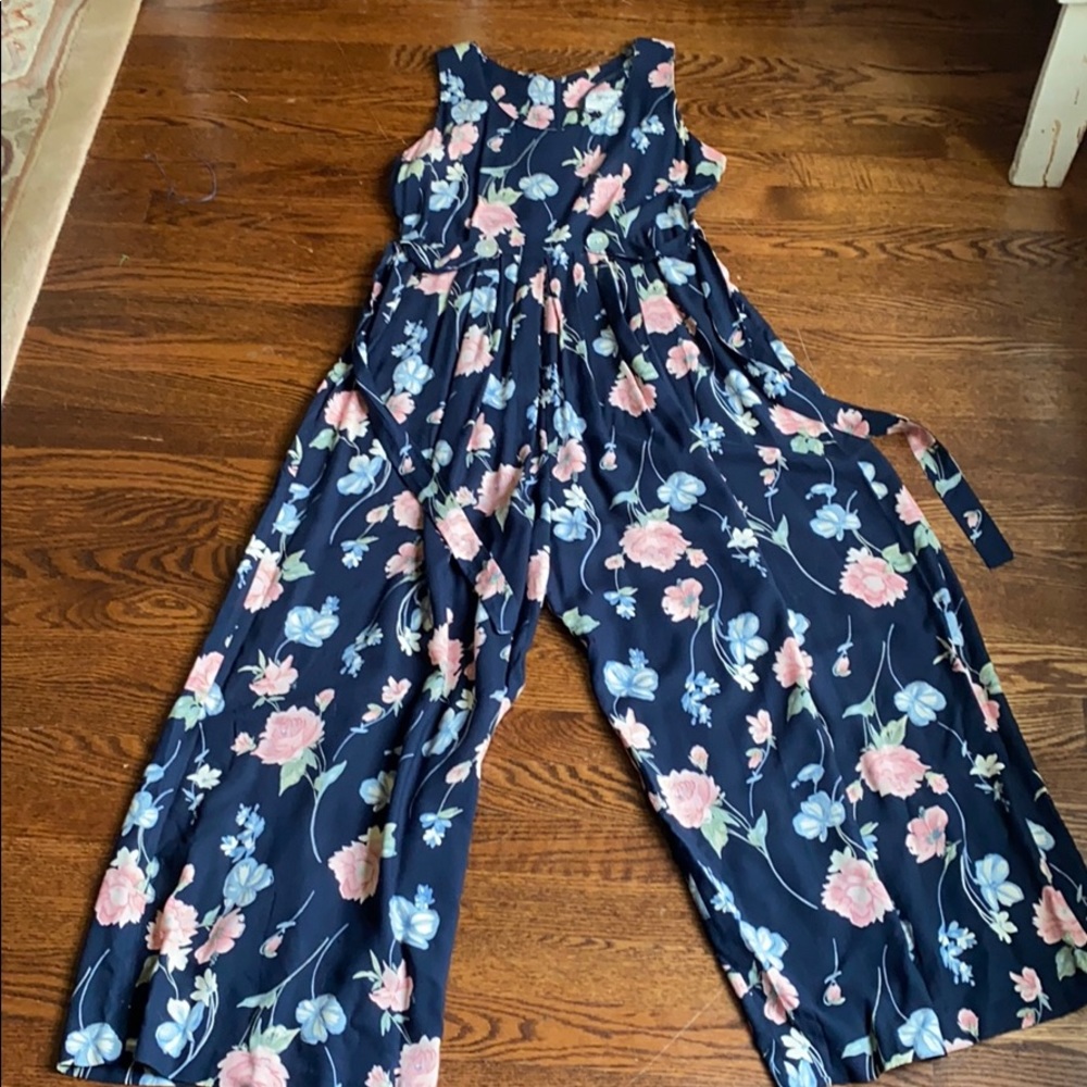 Vintage Jeffrey & Dara Wide Leg navy blue floral jumpsuit size 10 - Picture 13 of 16
